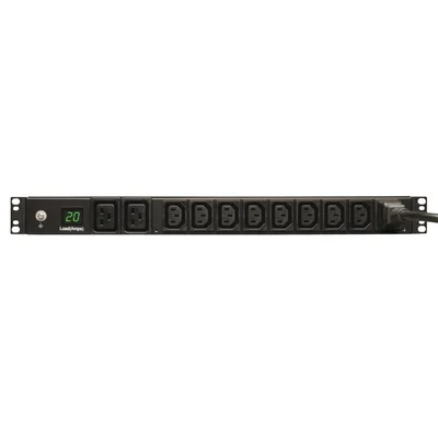 Tripp Lite by Eaton 3.7kW Single-Phase Local Metered PDU, 208/230V (8 C13 & 2 C19), C20 / L6-20P Adapter, 12 ft. (3.66 m) Cord, 1U Rack-Mount, TAA