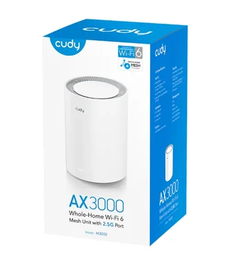 Cudy M3000 (1-Pack) AX3000 Wi-Fi 6 Mesh 2.5G Solution Dual-Band 2402Mbps at 5GHz + 574Mbps at 2.4GHz