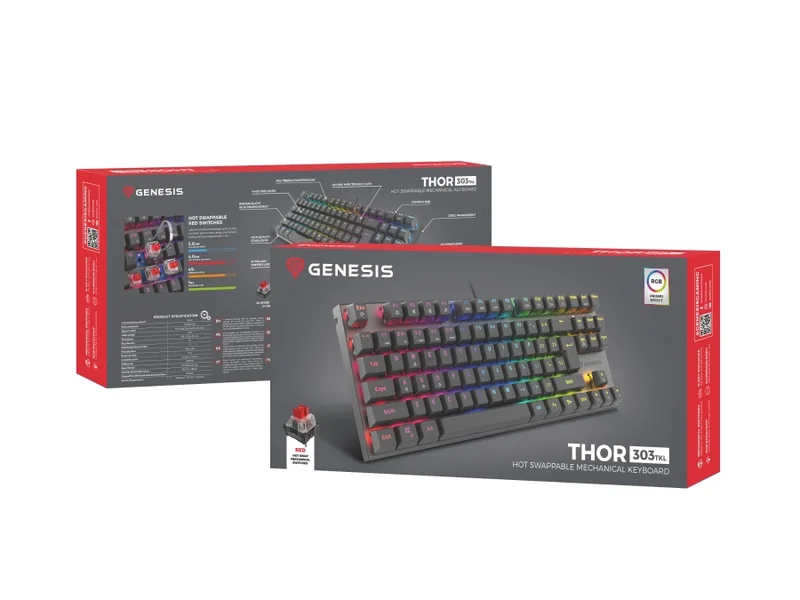 Геймърска механична клавиатура Genesis Thor 303 TKL RGB Outemu Red US Black