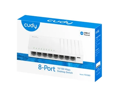 Cudy FS108D 8-Port 10/100 Mbps Desktop Switch, 8 10/100M RJ45 Ports, Desktop Plastic Case
