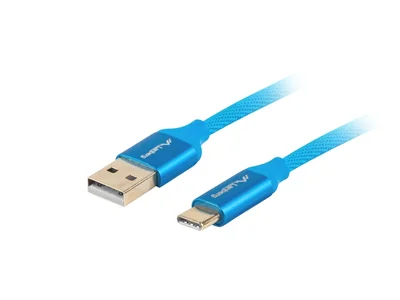 USB-C към USB-A 2.0 кабел Lanberg 0.5м син, QC 3.0 Premium