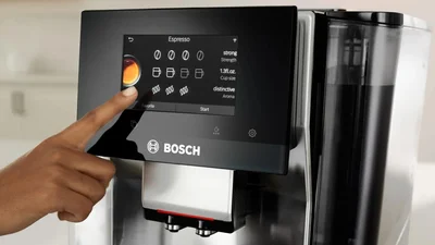 Bosch TQE80703, SER8, Fully automatic coffee machine VeroBar 19 bar, TFT display 5", HC, Up to 36 bev.(incl. HC), Inox front, Cup warmer, Aroma Select, ColdBrew, CeramDrive