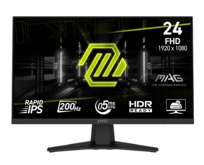 MSI MAG 244F, 23.8", 0.5ms, 200Hz, Rapid IPS, 1920x1080 (FHD), 16:9, AMD FreeSync Premium, 96% DCI-P3, AG, HDR Ready, 300 nits, 1000:1, DCR 100M:1, DP(1.2a), HDMI 2.0b, Tilt, VESA, Black, 2.9kg