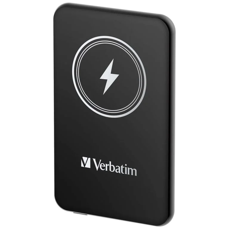 Външна батерия Verbatim MCP-5BK 5000 mAh, USB-C PD 20W, магнитно безжично зареждане 15W, черна
