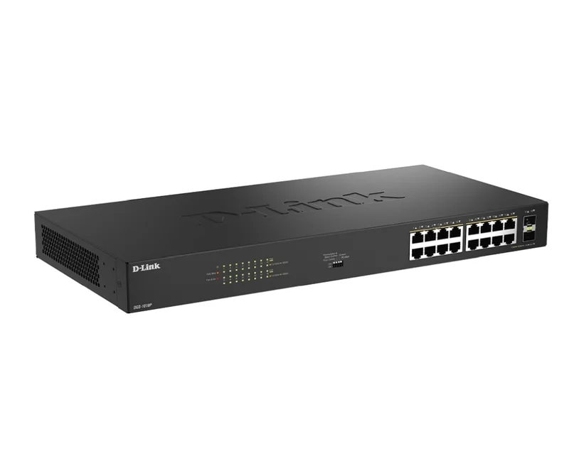 D-Link 16 Ports GE PoE(30W) + 2 Ports SFP Unmanaged Switch, 240W