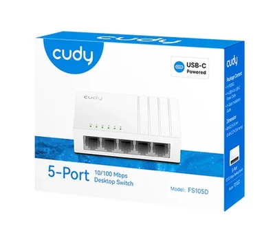 Cudy FS105D 5-Port 10/100 Mbps Desktop Switch, 5 10/100M RJ45 Ports, Desktop Plastic Case