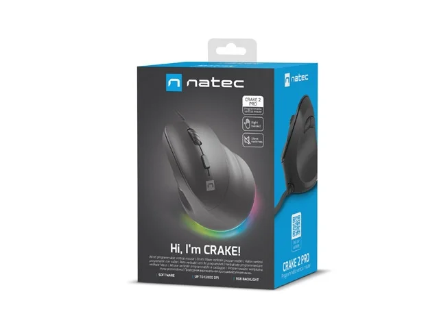 Natec Vertical Mouse Crake 2 Pro 12800DPI Optical Black