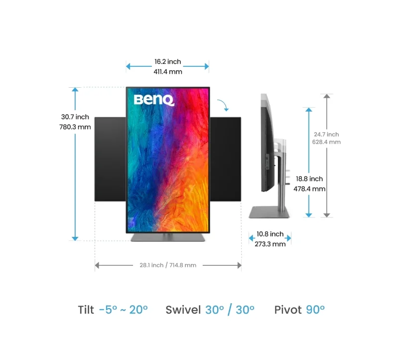 BenQ PD3225U, 32", 4K Designer Monitor, AQCOLOR, IPS Black, 2000:1, 98% P3, 100% sRGB, 100% Rec.709, Factory Calibrated, Calman Verified, Pantone SkinTone, HDR10 and HDR 400,  M-Book mode, Daisy chain via Thunderbolt 3, PD85W, DPAlt Mode, HDMI 2.0