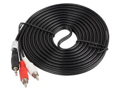 Аудио кабел Lanberg 3.5mm AUX, мъжки към 2x RCA (чинч), 5 м, черен