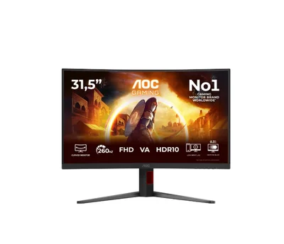 AOC C32G4Z, 31.5" Curved 1500R, VA, WLED, 1920x1080@260Hz (OC, Native 240Hz), 4ms GtG, 0.3ms MPRT, 300cd m/2, 3500:1, Adaptive Sync, FlickerFree, Anti Blue Light, 5Wx2, Tilt, Height Adjust, Swivel, 2xHDMI, DP