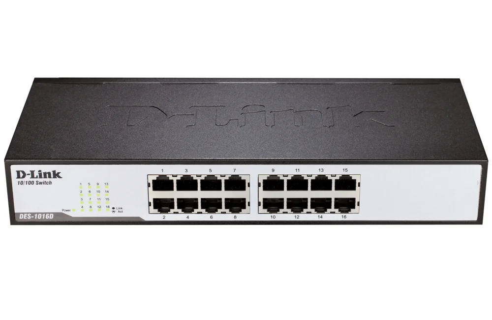 D-Link 16-Port 10/100Mbps Fast Ethernet Unmanaged Switch, rack mountable
