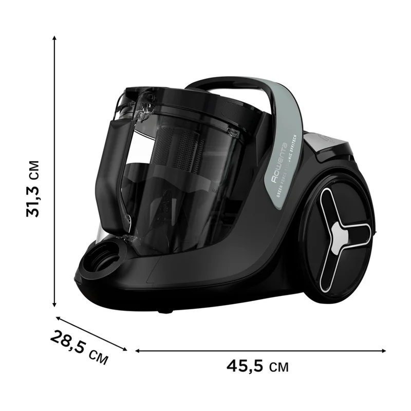 Прахосмукачка Rowenta RO7C32EA Green Force Cyclonic Effitech 900W, HEPA, 2.5 л, за сухо почистване, черна
