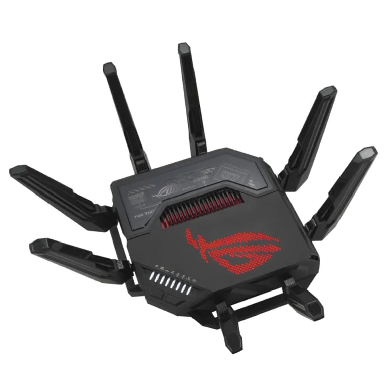 Asus Gaming Wireless Router, ROG Rapture GT-BE98, BE25000, Quad-Band, Quad-Core 2.6GHz CPU, 256MB/2GB Flash/RAM, 10G dual-port, 2.5G quad-port, AiProtection Pro, RangeBoost Plus, AiRadar TX, open NAT, VPN Fusion, multiple SSIDs, IPTV, RGB, AiMesh, Black