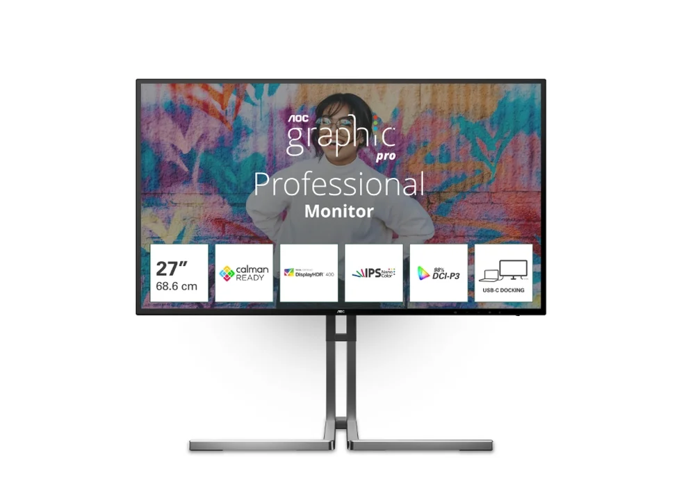 AOC U27U3CV, 27" Nano IPS WLED, 3840x2160@60Hz, 4ms GtG, 400cd m/2, 1300:1, 50M:1 DCR, Adaptive Sync, FlickerFree, Low Blue Light, 3Wx2, Tilt, Height Adjust, Pivot, Swivel, 2xHDMI, DP, USB hub