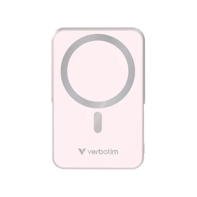 Външна батерия Verbatim Charge 'n' Go 10000mAh, магнитно безжично зареждане, стойка, розова