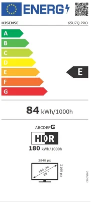 Hisense 65"U7Q Pro, 4K Ultra HD 3840x2160, ULED, FALD, Quantum Dot, 165Hz, IPS, HDR 10+, HLG, Dolby Vision IQ, Dolby Atmos, Smart TV, WiFi 5GHz, WiFi Direct, BT, Anyview Cast,light sensor,Solar Powered Remote, 4xHDMI, 2xUSB, LAN, CI+, DVB-T2/C/S2, Black