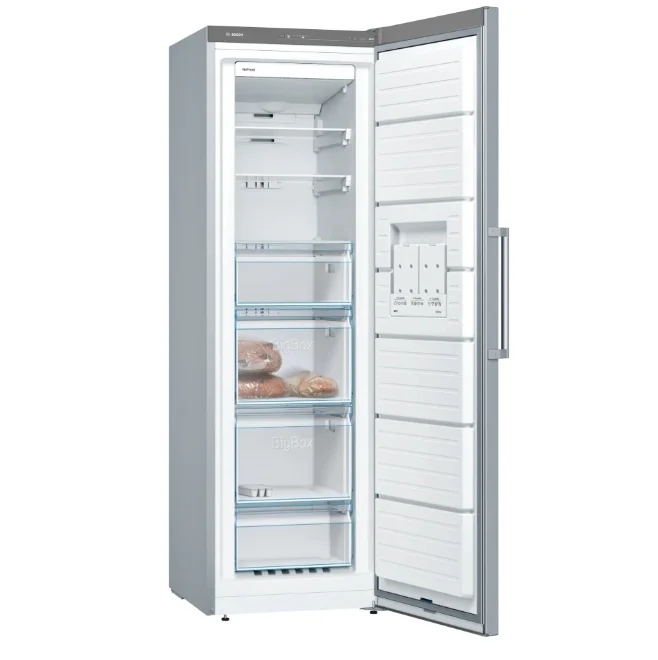 Bosch GSN36VIEP SER 4, FS upright freezer, NoFrost, E, 186/60/65cm, 242 l, 39 dB(C), IceTwister, VarioZone, BigBox, 4 drawers, handle, Stainless steel with fingerprint protection