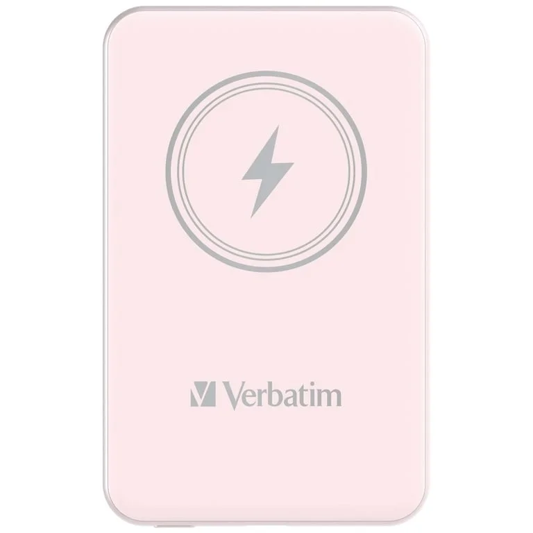 Външна батерия Verbatim MCP-5PK 5000mAh, USB-C PD 20W, магнитно безжично зареждане 15W, Pink