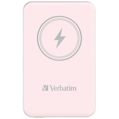 Външна батерия Verbatim MCP-5PK 5000mAh, USB-C PD 20W, магнитно безжично зареждане 15W, Pink