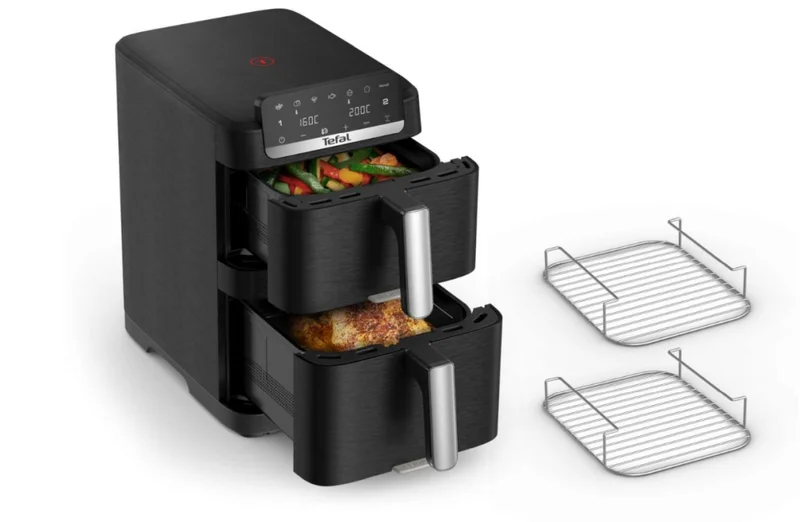 Уред за здравословно готвене Tefal EY7568E0 Crispy Stack Genius+ аксесоари, 10 л, 2700 W, черен