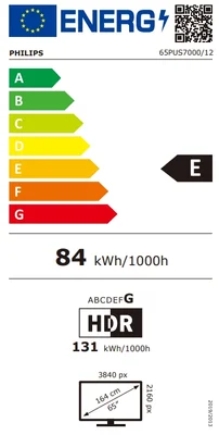 Philips 65PUS7000/12, 65" 4K UHD DLED, 3840 x 2160p, 60Hz, DVB-T/T2/T2-HD/C/S/S2, Pixel Precise Ultra HD, HDR10+, HLG, Titan OS, Dolby Atmos, 3*HDMI, 2*USB, 802.11ac, BT 5.2, 20W RMS, Black