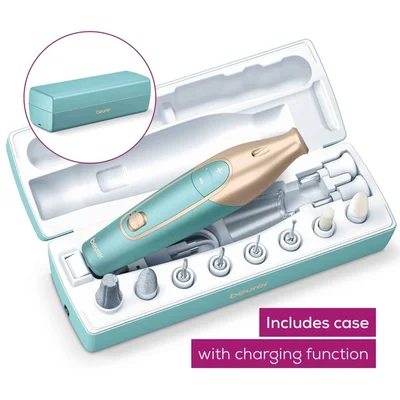 Beurer MP 84 Premium Manicure/pedicure set, 10 attachments, 3 speed levels, Ergonomic design and bright LED light, Lithium ion battery, with practical charging and storage case