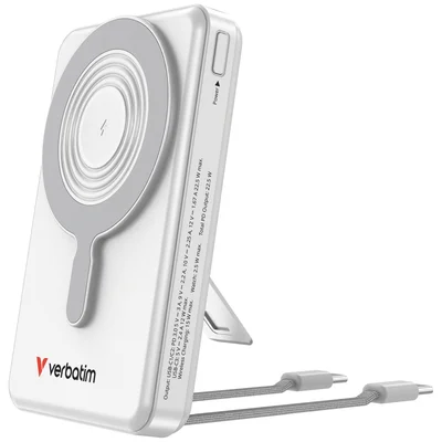 Външна батерия Verbatim Magnetic Wireless 10000 mAh с дисплей, сребриста