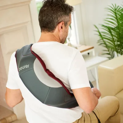 Масажор Beurer MG 151 3D Shiatsu за рамене, врат, гръб и крака, 8 въртящи се шиацу глави, функция топлина, 3 степени, автоматично изключване, сива