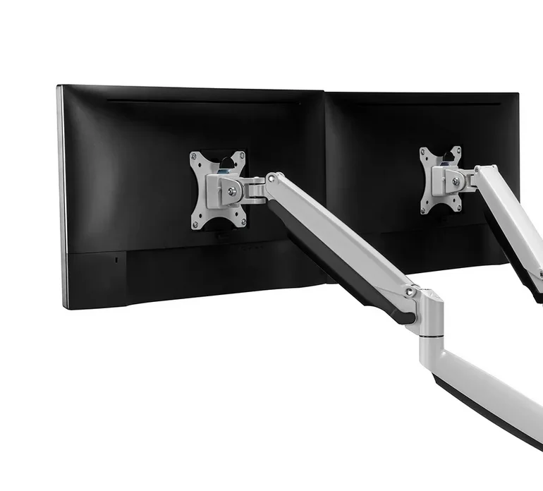 Стойка за монитори NEOMOUNTS BY NEWSTAR за бюро, 10-32", бяла, 2 дисплея, регулируема, VESA 100x100, макс. натоварване 18 кг