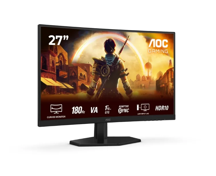 AOC C27G42E, 27" Curved 1500R, VA, WLED, 1920x1080@180Hz, 1ms GtG, 0.5ms MPRT, 300cd m/2, 3000:1, 80M:1 DCR, Adaptive Sync, FlickerFree, Low Blue Light, 2Wx2, Tilt, 2xHDMI, DP