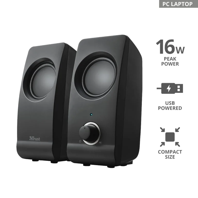 Тонколони TRUST Remo 2.0, 8W RMS, USB, 3.5 мм аудио жак, Черни