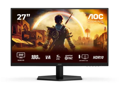 AOC Q27G42XNE, 27" Fast VA WLED, 2560x1440@180Hz, 1ms GtG, 0.5ms  MPRT, 300cd m/2, 5000:1, 80M:1 DCR, Adaptive Sync, FlickerFree, Low Blue Light, 2Wx2, Tilt, 2xHDMI, DP