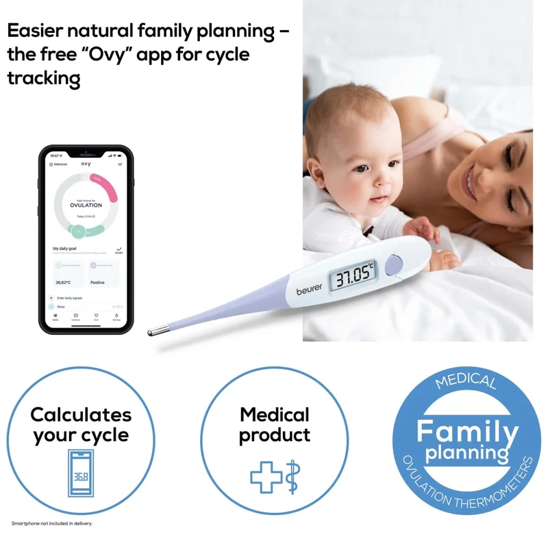 Beurer OT 20 BasalControl Basic - Ovulation thermometer; Suitable for oral & vaginal measurements; Can be disinfected, Waterproof, Measuring time: Up to 3 minutes