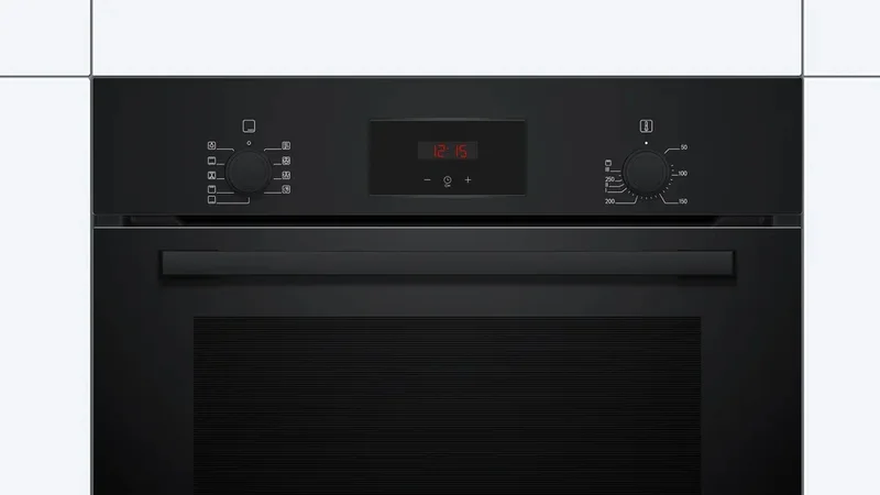 Bosch HBF134EB2, SER2, 3D HotAir, EcoClean Direct, 66 l, Telescopic guides on 1 level, LED display with sinking buttons, 7 HM, Energy efficiency A, Black