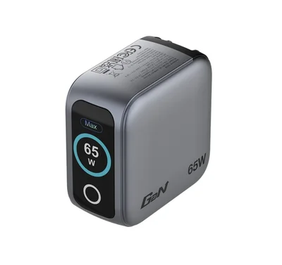 Зарядно устройство Verbatim Mini GaN 65W с дисплей и 60W USB-C към USB-C кабел, сиво