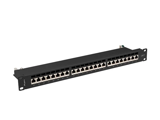 Пач панел Lanberg 24 порта 1U 19" Cat. 7 FTP с кабелен органайзер, екраниран, черен