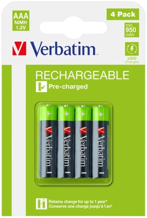 Акумулаторна батерия Verbatim AAA HR03 950mAh NiMH 1.2V, 4 броя