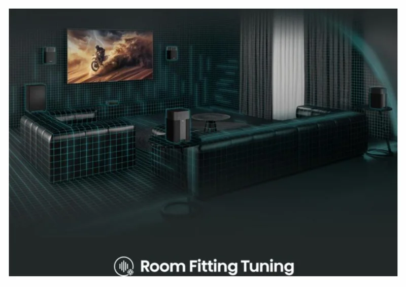 Hisense HT Saturn, 4.1.2Ch Sound Bar with Wireless Subwoofer, 720W, Dolby Atmos, Tuned by Devialet , DTS:X,Quad Satellite Speakers , Black