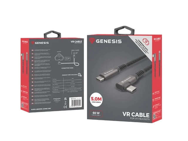 Genesis Cable USB-C M/M 3.1 GEN 2, 10GB/S PD60W VR, 5m, Black