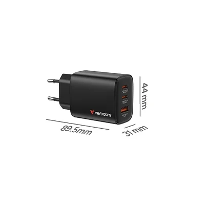 Зарядно устройство Verbatim Essentials GaN 65W, EU, черен