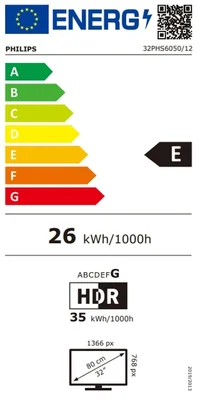 Philips 32PHS6050/12, 32" HD DLED 1366x768p, 60Hz, DVB-T/T2/T2-HD/C/S/S2, HDR 10, HLG, Dolby Audio, Smart, Titan, Pixel Plus HD, 8GB, HDMI*3, USB*2, 802.11n, 12W RMS, Black