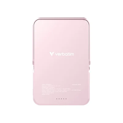 Външна батерия Verbatim Charge 'n' Go 10000mAh, магнитно безжично зареждане, стойка, розова