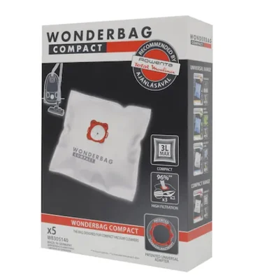 Rowenta WB305140, Wonderbag Compact, Vacuum Bags, Set of 5 bags + 1 adapter ring, 3-layered, Universal, textile