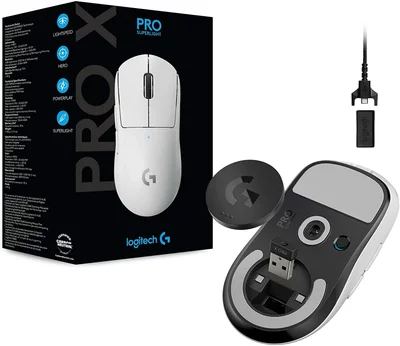 Logitech G Pro X Superlight Wireless Mouse, Lightspeed Wireless 1ms, HERO 25K DPI Sensor, 400 IPS, Onboard Memory, >63g, White