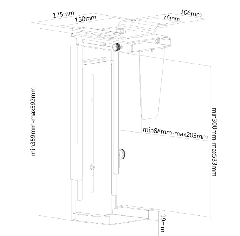 Neomounts Select CPU Holder (under desk, height: 30-53 cm / width: 9-20 cm)