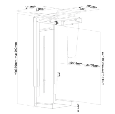 Neomounts Select CPU Holder (under desk, height: 30-53 cm / width: 9-20 cm)