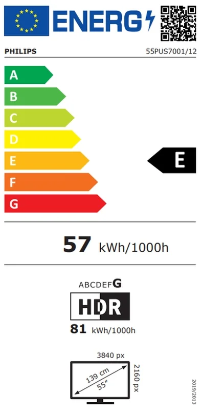 Philips 55PUS7001/12, 55" 4K UHD LED, 3840 x 2160p, 60Hz, DVB-T/T2/T2-HD/C/S/S2, Natural Motion, Perfect Pixel UHD, HDR 10+, Dolby Atmos, Titan OS, 3*HDMI, 2*USB, VRR, AirPlay , WiFi 5, BT 5.0, 20 W RMS