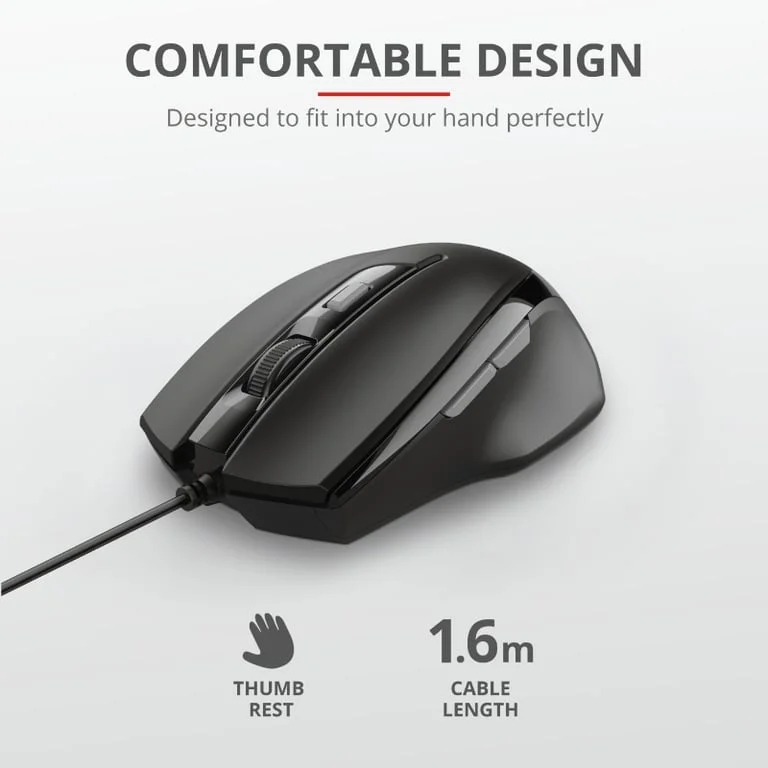 Мишка TRUST Voca Comfort, оптична, 2400 dpi, 6 бутона, черна