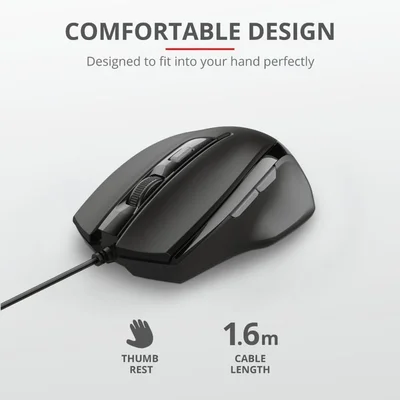Мишка TRUST Voca Comfort, оптична, 2400 dpi, 6 бутона, черна