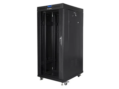 Lanberg rack cabinet 19" free-standing 27U/800x1200 (flat pack) with glass door lcd, Top with fan tray: included 4 fans, Black